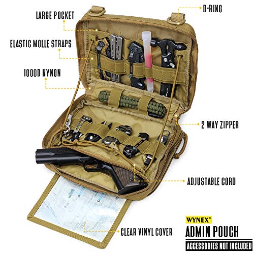 WYNEX Tactical Molle Admin Pouch, Double Layer Large EDC Tool Pouch Bag | Laser-Cut Design, Medical EMT IFAK with Map Pocket, Tool Organizer Molle Accessories, Flag Patch Included, 9.5"x7.5"x3.2" - color: Khaki