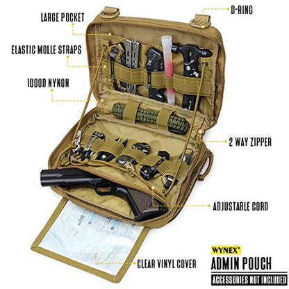 WYNEX Tactical Molle Admin Pouch, Double Layer Large EDC Tool Pouch Bag | Laser-Cut Design, Medical EMT IFAK with Map Pocket, Tool Organizer Molle Accessories, Flag Patch Included, 9.5"x7.5"x3.2" - color: Khaki