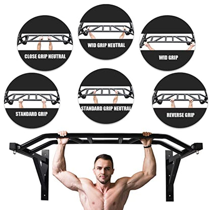 Wall Mounted Pull Up Bar Multifunctional Chin Up bar for Home Gym | Heavy Duty Multifunctional,Power Tower Set,Training Equipment Fitness Dip Stand,Supports to 440 Lbs - color: Multi Grip Pull Up Bar
