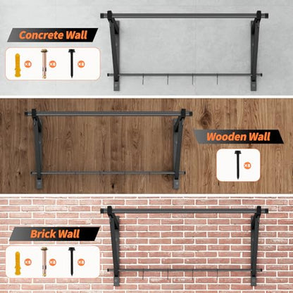 Adjustable Depth Pull Up Bar, Wall & Doorway Mounted Chin Up Bar with Hooks, Thickened Steel Construction, 500LBS Heavy Duty Capacity, Home Garage Upper Body Strength Training Equipment - color: Carbon Black