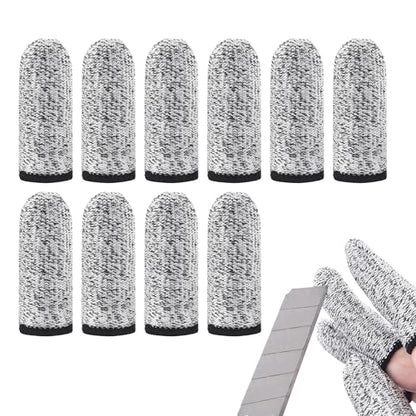Quacc 10 PCS Breathable Cut Resistant Finger Cots Fingertip Protection Gloves Reusable Thumb Protectors for Kitchen, Work, Carving (Gray)