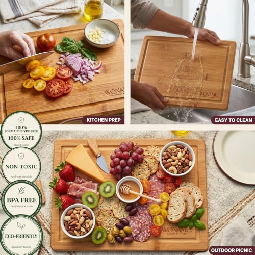 WONAMU Small Bamboo Cutting Board Non Toxic – Lightweight, Durable, Perfect For Charcuterie, Serving Snacks, And Everyday Kitchen Use – Eco-Friendly Kitchen Items And Versatile Wooden Tray - color: Natural