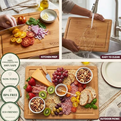 WONAMU Small Bamboo Cutting Board Non Toxic – Lightweight, Durable, Perfect For Charcuterie, Serving Snacks, And Everyday Kitchen Use – Eco-Friendly Kitchen Items And Versatile Wooden Tray - color: Natural
