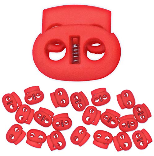 Mandala Crafts Red Spring Cord Locks Oval Toggles for Drawstrings | 20 PCs, Waterproof, Plastic Stoppers, Two Hole Clamps, Clips Locking Ends for Paracord Shoelace Face Masks Round Flat Cord - color: Red, size: Oval Elliptical Two Holes 0.85 Inch