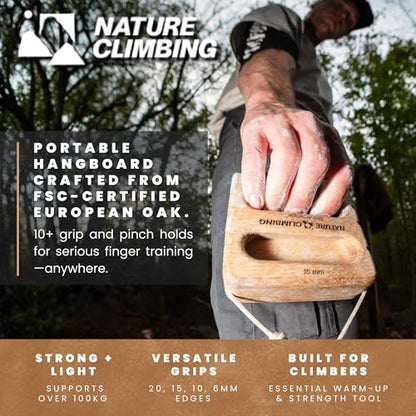 Portable Hangboard | Rock Climbing Hangboard | Hang Board for Climbing | Fingerboard | Strengthen Your Fingers | Bouldering Gifts | Hard Wood - color: Raw Oak
