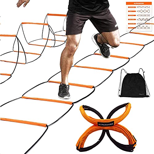 Agility Ladder, Agility Training Equipment, Soccer Speed Ladder, Football Footwork Ladder, Workout Ladder for Kid Adult, Foldable Instant Set-up & Tangle-Free & Carry Bag(4/8/8+4/12 Rung) - size: 8+4 rung