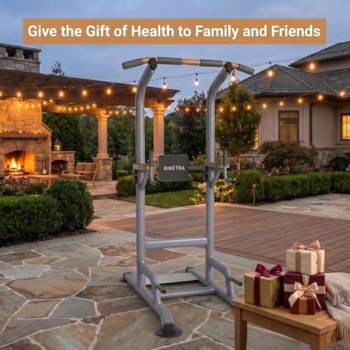 Multi-Function Power Tower Pull Up Bar Station with Pilates Resistance Bands, 450LBS Stable Pull Up Dip Station with Push Up Handles for Home Gym Strength Training Equipment - color: Stealth Grey - Beast Mode All-in-One