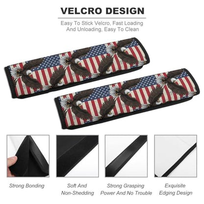 2PCS Eagle USA American Flag Car Seat Belt Pad Breathable Shoulder Protector for Girls and Boys, Most Cars, Anti-Slip Pad - color: Pattern 28