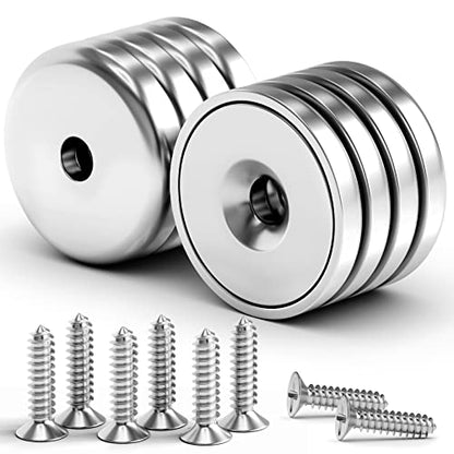 VNDUEEY 8 Pack 60LBS Magnets with Holes Strong Rare Earth Magnets Neodymium Cup Magnet with Stainless Screws for Wall Mounting Round Disc Magnet for Holding Tools Kitchen Office Workplace DIY Craft - size: 8 Pack 60LBS