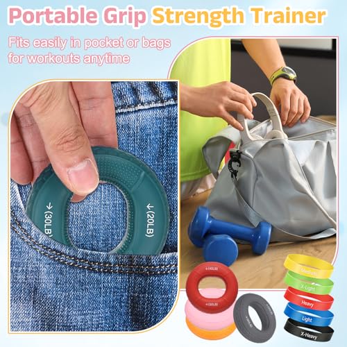 Silicone Ring Grip Strength Trainer with Finger Extension Band, Hand Grip Strengthener Forearm Trainer Kit - color: Pink, size: 30-40LB