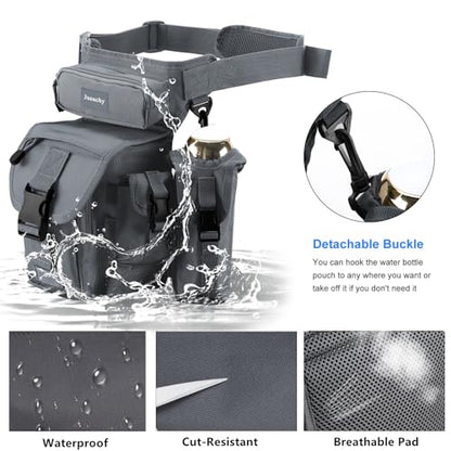 Jueachy Drop Leg Bag for Men Tactical Metal Detecting Thigh Pack with Water Bottle Pouch - color: Light Grey