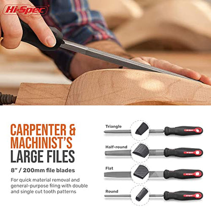 Hi-Spec Metal Hand & Needle File Tool Kit Half-Round Round & Triangle Files | 17pc, 8in/200mm, everyday fixes made easier, organized portable storage, beginner-friendly selection, neat layout, quick prep - size: 17 pieces