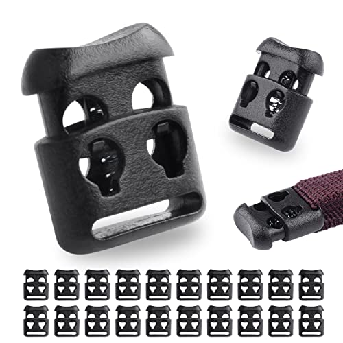 CooBigo Plastic Cord Locks for Paracord Drawstring Clip, Spring Toggle Cord Stopper Sweatpant Hat Gloves Hoodie String Lock - color: 01-20pcs Black