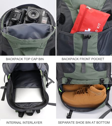 Bseash 50L Hiking Backpack, Water Resistant Lightweight Outdoor Sport Daypack Travel Bag for Camping Climbing Skiing Cycling (Blue Green - With Shoe Compartment) - color: Blue Green - With Shoe Compartment