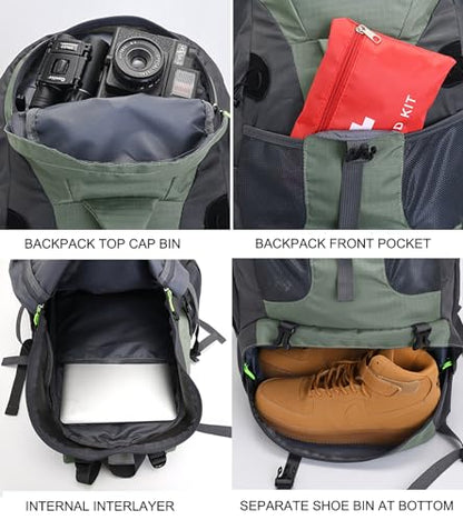 Bseash 50L Hiking Backpack, Water Resistant Lightweight Outdoor Sport Daypack Travel Bag for Camping Climbing Skiing Cycling (Blue Green - With Shoe Compartment) - color: Blue Green - With Shoe Compartment