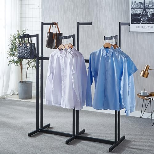 Floor Standing Metal Garment Rack - Heavy Retail Display Racks With Wheels, 6 Arms Clothing Rack, Square Tubing Portable Shirt Racks, Merchandise Display For Hanging Clothes (Black) - color: Black