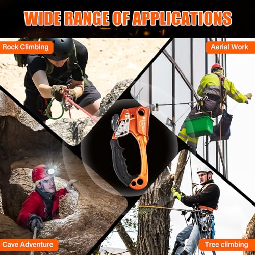 UIAA & CE Certified Rope Ascender Aluminum Alloy Rock Climbing Gear Strong Rigging Rappelling Equipment for Rock Tree Climbing Arborist Rescue Mountaineering Caving - color: Right Hand Orange 2