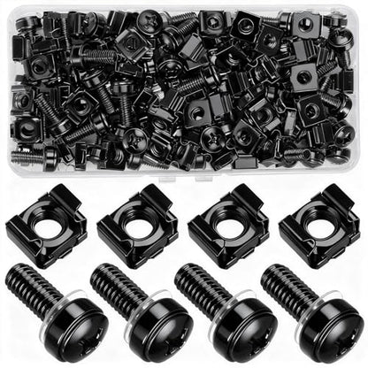 110 Pcs/55 Set Rack Mount Screws and Cage Nuts for Rack Mount Server Cabinet, Black Carbon Steel Rack Screws and Cage Nuts with Washers, M6 x 20 mm for Server Racks, Shelves, Cabinets - color: black