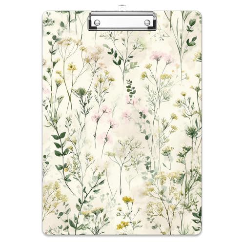 Rimilak Wood Clipboard, 8.5x11 Hardboard Clip Board, Flowers | Fun Design, Cute Custom Pattern, 9 x 12.5 in Letter Size for Classroom, Teachers, Kid, Woman, School & Office Supply - color: Flowers