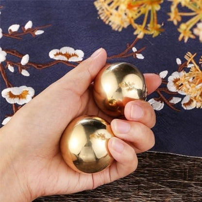 Copper Baoding Balls Set, 1.57 Inches Chinese Health Balls, Metal Stress Relief Hand Massage Balls No Chime for Hand Exercise, Hands Therapy - size: 1.5"