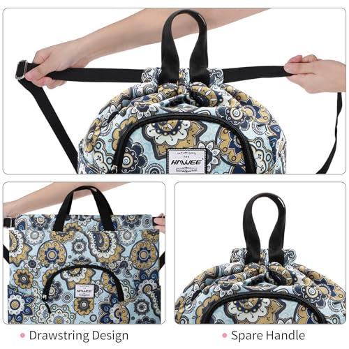 Dry Wet Drawstring Backpack with Shoe Compartment for Women Adjustable Gym Bag - color: Geometric Flower