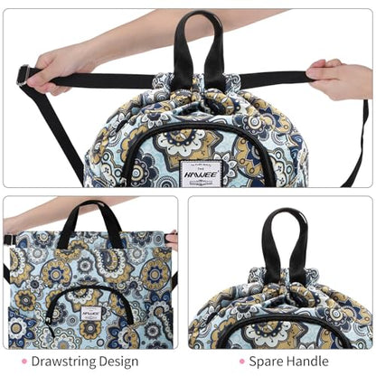 Dry Wet Drawstring Backpack with Shoe Compartment for Women Adjustable Gym Bag - color: Geometric Flower