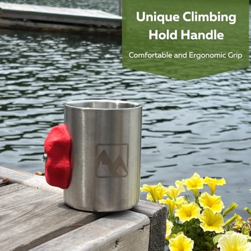 Rock Climbing Mug with Real Crimp Handle - 12oz Stainless Steel Pinch Hold Mug Climber Gift (Blue) - color: Blue