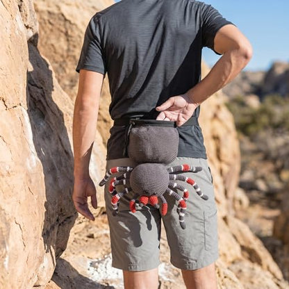 Black Spider Rock Chalk Bag, Funny Outdoor Rock Climbing Powder Bag with Adjustable Waist Belt, Drawstring Closure Bouldering Chalk Pouch for Climbers