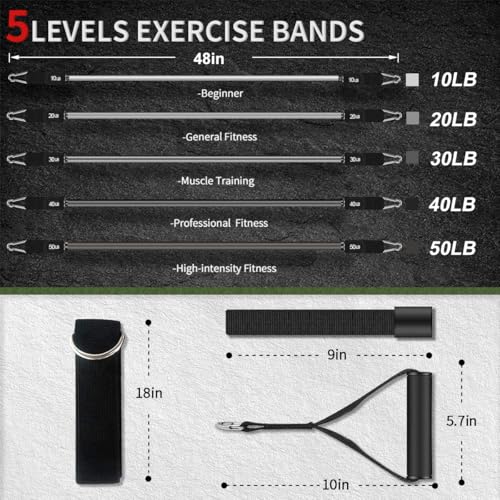 VEICK Resistance Bands with Handles, Ankle Straps, Door Anchor | Accredited Lab Certified, 100% Natural Latex, Cushioned Handles, Versatile for Yoga, Pilates, Strength, Home Gym - color: Gray 150LBS