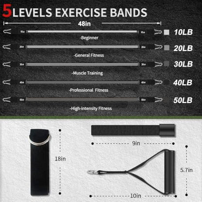 VEICK Resistance Bands with Handles, Ankle Straps, Door Anchor | Accredited Lab Certified, 100% Natural Latex, Cushioned Handles, Versatile for Yoga, Pilates, Strength, Home Gym - color: Gray 150LBS