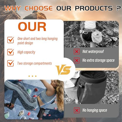 Chalk Bag for Rock Climbing, Waterproof & Leak-Proof Storage Pouch with 2 Zipper Pockets & Adjustable Waist Belt, Versatile for Fitness & Daily Use, Ideal Rock Climbing Gear