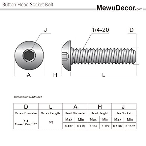 1/4-20 x 5/8" Button Head Socket Cap Screws, 50 PCS | Allen Socket Drive, Black Oxide, Grade 10.9 Alloy Steel, Fully Threaded - size: 1/4-20 x 5/8"