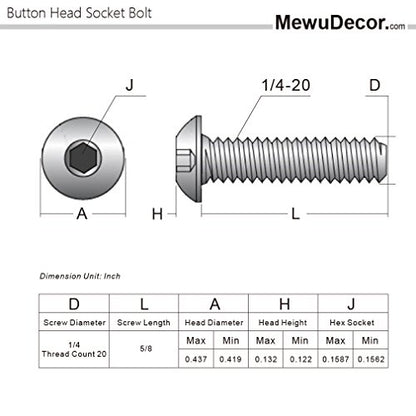 1/4-20 x 5/8" Button Head Socket Cap Screws, 50 PCS | Allen Socket Drive, Black Oxide, Grade 10.9 Alloy Steel, Fully Threaded - size: 1/4-20 x 5/8"