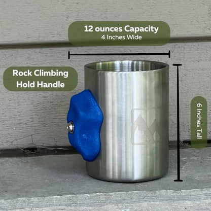 Rock Climbing Mug with Real Crimp Handle - 12oz Stainless Steel Pinch Hold Mug Climber Gift (Red) - color: Red