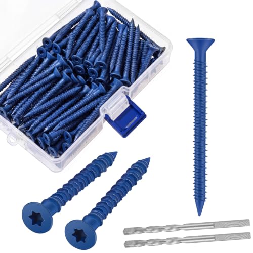 MorningRo 200 Qty 3/16" x 1-1/4" Star Head Concrete Screws Anchor with Drill Bits Blue Star Drive Bugle Head Screws for Anchor Masonry, Block, Brick, Cement, Stucco, Diamond Point and Wood Fastening - size: 3/16" X 1-1/4", style: Star Head