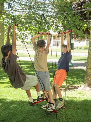 Slackers Deluxe Ninjaline Kit 56 ft with 9 Hanging Obstacles - Best Outdoor Ninja Warrior Training Equipment for Kids - Build Your Very Own Backyard Ninja Obstacle Course - Rated Ages 5+