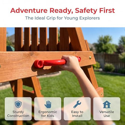 Vaveren Children Climbing Handle Non Slip Playset Ergonomic Outdoor Climbing Grab Bar Secure Hold Suitable for Treehouse Backyard Home Playground, Red - color: Red