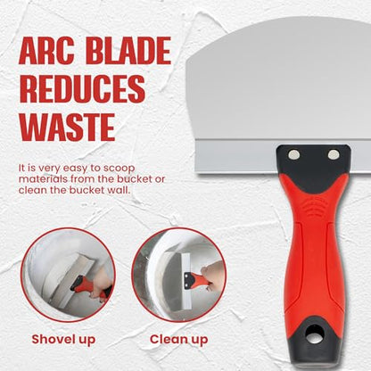 Fishark 6.5" Bucket Scoop, Stainless Steel Drywall & Plaster Tool | Curved Blade, Soft-Grip Handle, Rust Resistant Steel, Reduced Material Waste, for Drywall, Plaster, Mortar & Paint