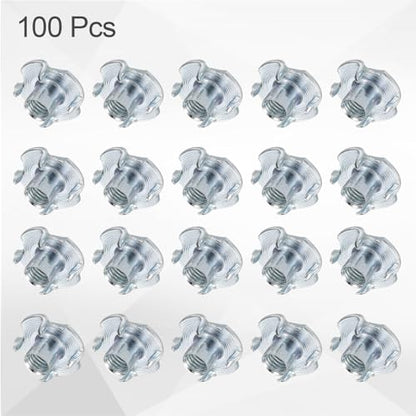 HARFINGTON M6x9mm T-Nuts 4 Pronged Tee Nut 0.73" x 0.35" Fully Thread Carbon Steel Inserts for Wood, Rock Climbing Holds, Cabinetry, Furniture 100pcs - size: M6x9mm, 18.5mm