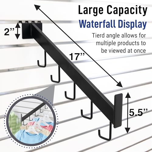 5-Hook Gig Bag Waterfall Display Attaches to Slatwall & Pegboard, Used for Displaying Clothing, Accessories, and Housewares (Quantity 12) (12, Black)