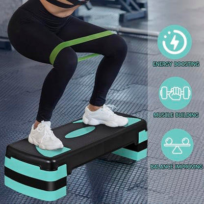 HomGarden Adjustable Workout Aerobic Stepper in Fitness & Exercise Step Platform Trainer Stepper w/Risers Adjust 4"-6''-8'' - color: Green/Blue