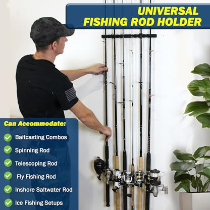 Rush Creek Creations Set of 4 Adaptable 6, 12, 18, or 24-Rod Horizontal Wall-Mount Fishing Pole Holders, Ceiling or Wall Fishing Rod Racks for Garage, Fits Most 0.12" to 0.75" Diameter Rods - size: Four Pack