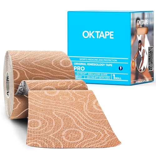 OK TAPE PRO Kinesiology Tape Uncut Roll, Elastic Physical Therapy Tape | 2 Inch Athletic Tape for Pain Relief, Muscle Support, Kinetic Tape, Water Resistant, 16.4Feet -Blue 2 Rolls - color: Beige, size: 1 Roll
