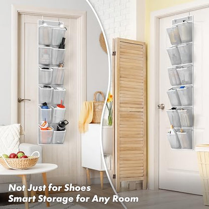 Simple Houseware 24 Pockets - 2PK 12 Large Pockets Over Door Hanging Shoe Organizer, Grey - color: Gray