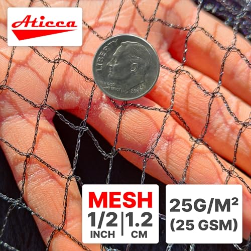 ATICCA Heavy Duty Bird Netting for Garden Protection & Fruit Trees, 7.5x100 Ft with 10 Stakes – Black Anti-Bird Net for Poultry, Deer, & Squirrel Protection, Durable Mesh for Garden and Yard Use - size: 7.5x100 Bird Netting