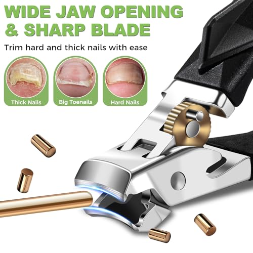 Toenail Clippers for Thick Nails, Nail Clippers Set, 5pcs with Leather Case | Toe Nail Clippers for Thick Nails for Seniors | Long Handled Nail clippers for Men | Sharp Slanted Ingrown Toenail Clippers