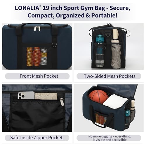 35L Sports Gym Duffle Bag - 19 inch Weekender Duffel for Workout, Basketball, Fitness, Training (Navy Blue) - color: Navy Blue