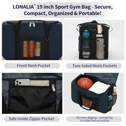 35L Sports Gym Duffle Bag - 19 inch Weekender Duffel for Workout, Basketball, Fitness, Training (Navy Blue) - color: Navy Blue