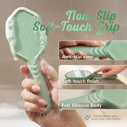 SILKLE Nano Glass Foot File - Foot Callus Remover for Feet & Foot Scrubber | Silicone Grip for Non-Slip Control - Foot Scrubber for Dead Skin, Heel Scraper for Cracked Heels & Foot Exfoliator - Green - style: Green
