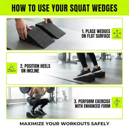 pack of 2 Squat Wedge, Supportive Foot Wrist Exercise Wedge for Squat, Yoga, Pushup, Balance, Stretch, Strength, Pilates, Plank, Physical Therapy - EVA Riser Block for Men & Women
